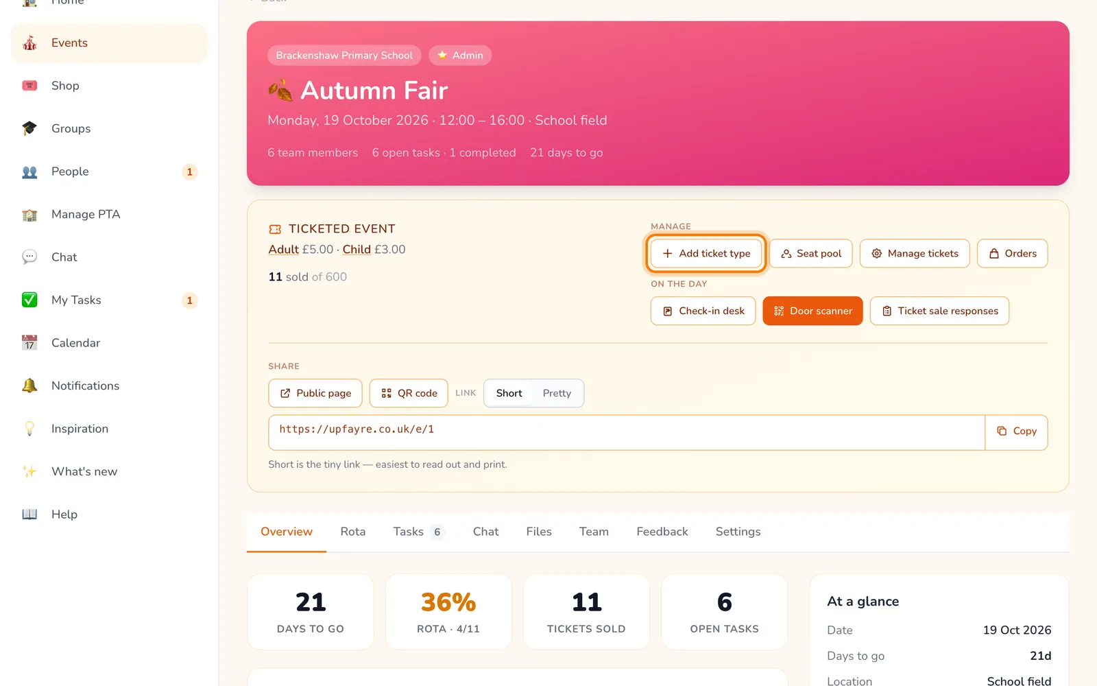 Add ticket type, highlighted on the whole screen