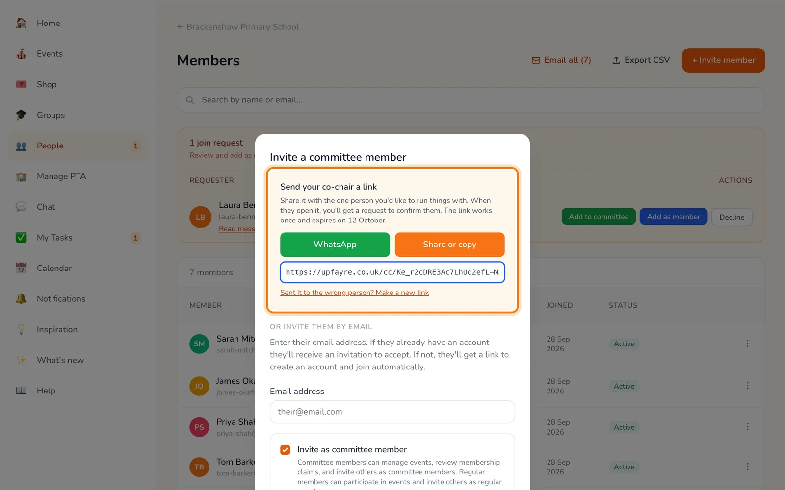 Send your co-chair the link, highlighted on the whole screen