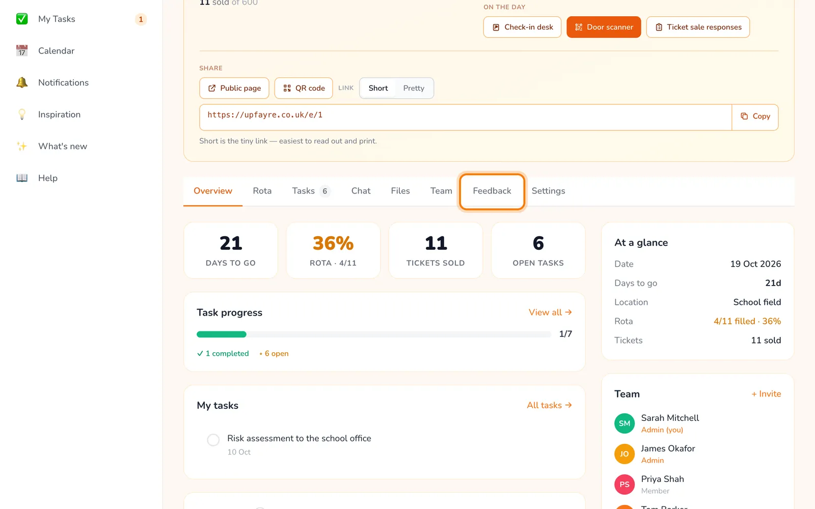 The Feedback tab, highlighted on the whole screen