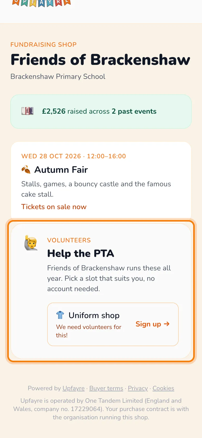 Help the PTA, on your public page, highlighted on the whole screen