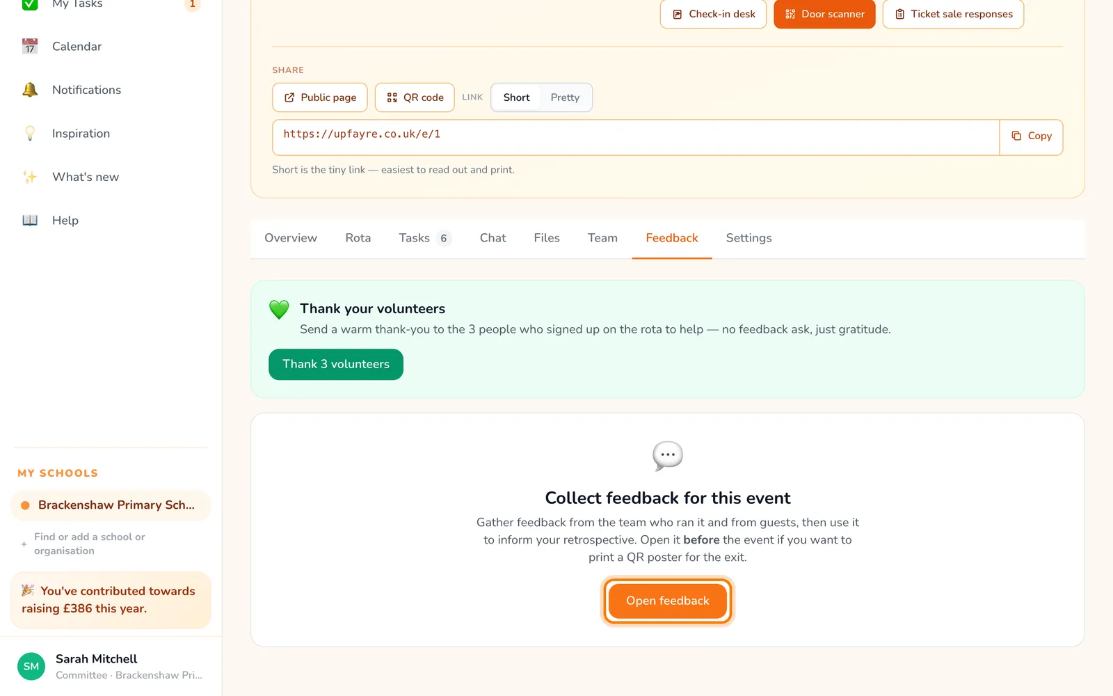 Open feedback, highlighted on the whole screen