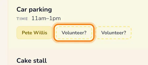 Tap Volunteer? on a slot with space (enlarge)