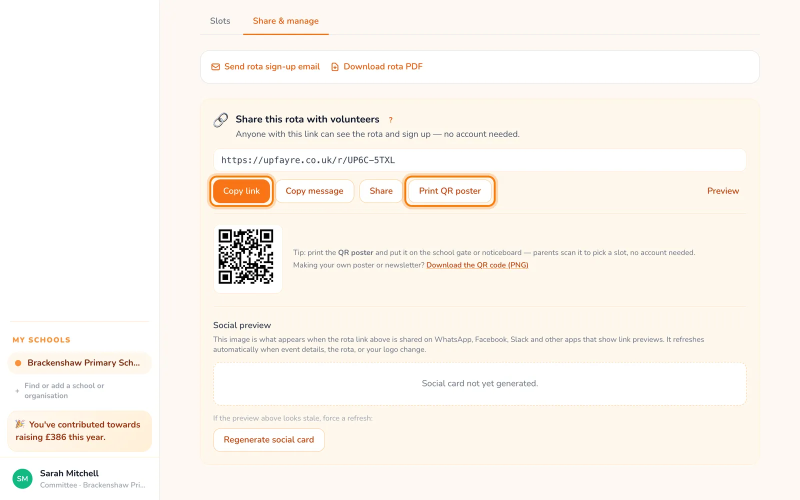 Copy the link, or print a QR poster, highlighted on the whole screen