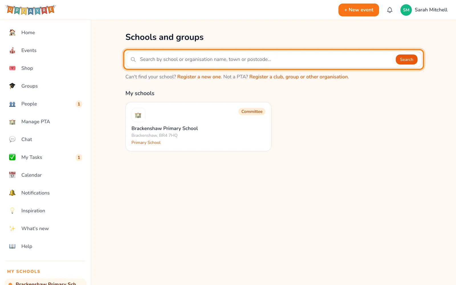 Search for your school, highlighted on the whole screen